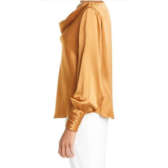 NWT Cinq A Sept Size L Taylee Metallic Brown Silk Satin Long Sleeve Blouse new - Picture 3 of 14